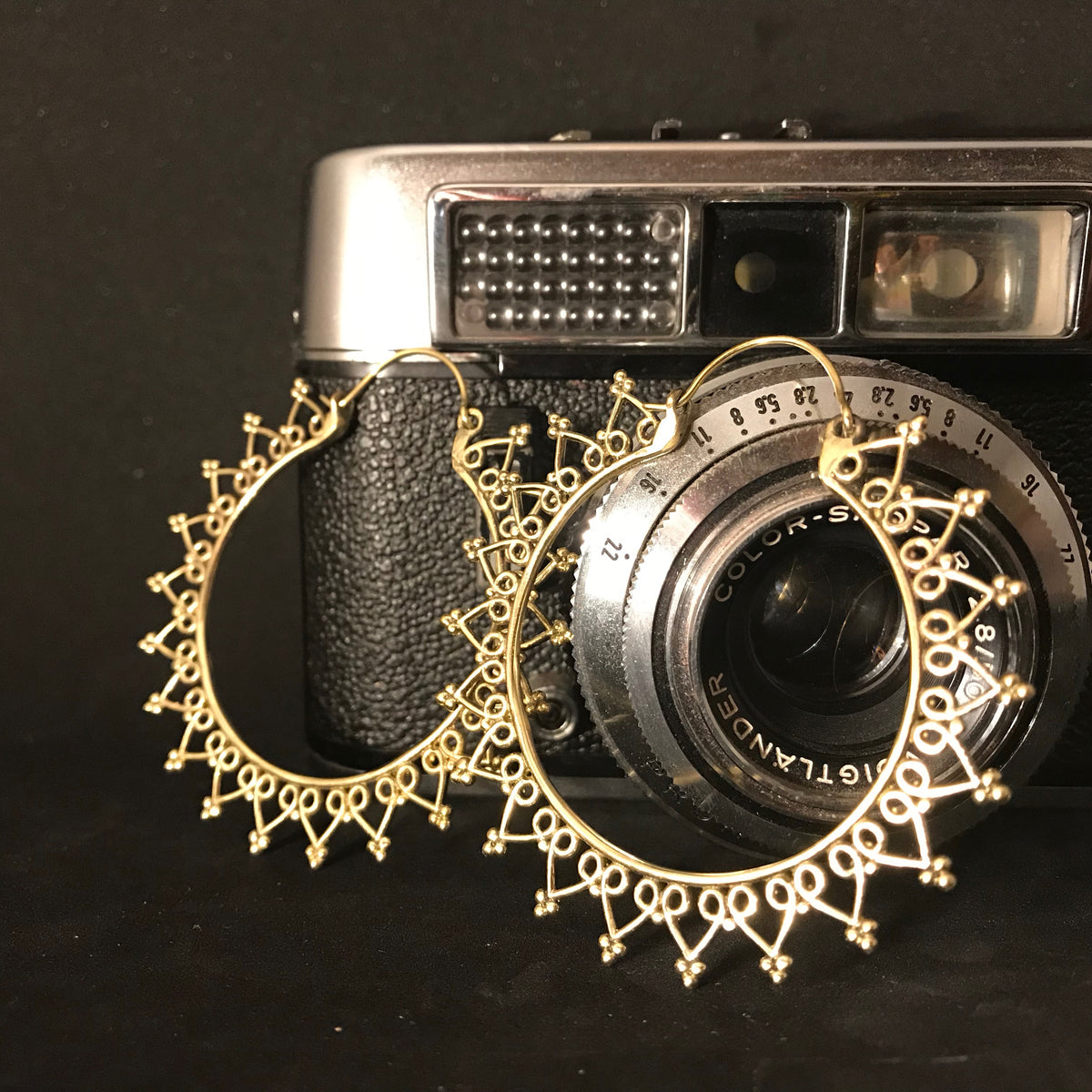 Gold sun shaped hoop earrings with beaded fringe edging - Let's Jam, Camden Market