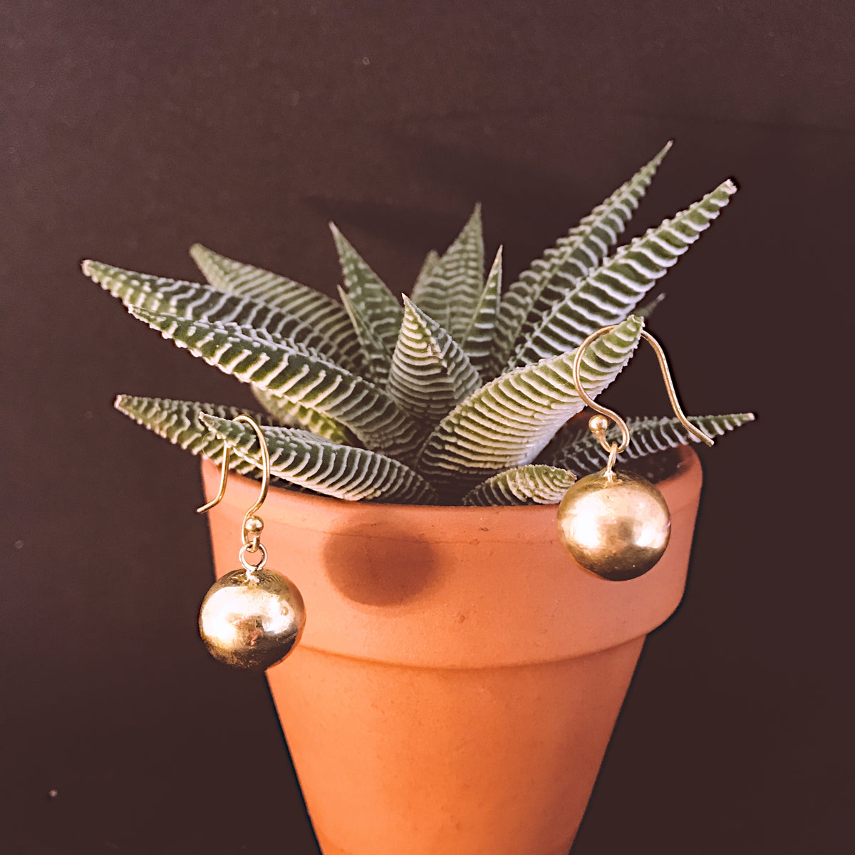 Gold round ball drop earrings on hook fastenings - Let's Jam jewellery collection