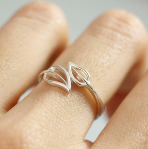 Double leaf open ring with a nature-inspired design - Let's Jam jewellery, Camden Market