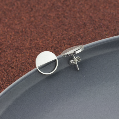 Gold half circle stud earrings with a clean flat edge - Let's Jam, Camden Market London