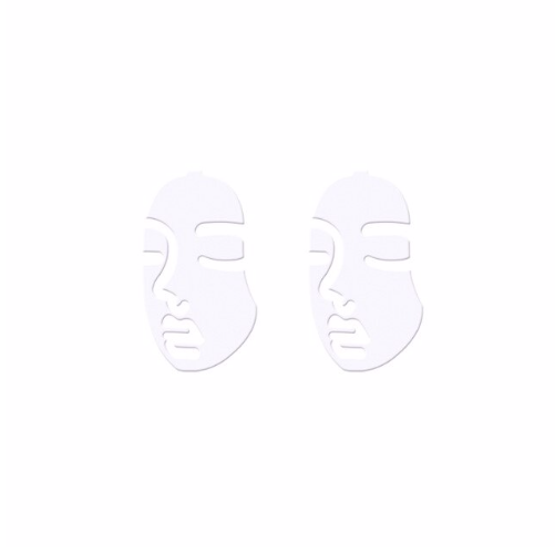 Close-up of the minimal profile outline on a face stud earring - Let's Jam, Camden Town London