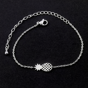 Silver pineapple charm bracelet laid flat - Let's Jam jewellery, Camden Market