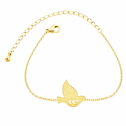 Dainty dove charm bracelet held in hand to show its size - Let's Jam, Camden Town