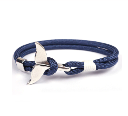 Navy blue woven nylon men's bracelet with silver whale tail anchor clasp - Let's Jam jewellery collection