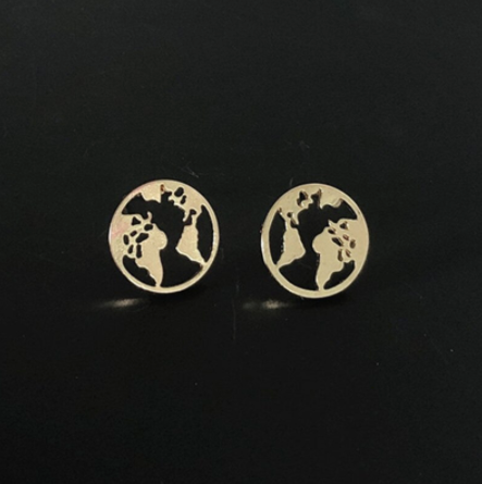 Tiny world stud earring worn, side view of the ear - Let's Jam, Camden Market London