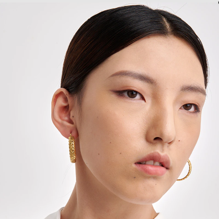 Chunky gold-plated stainless steel hoop earrings shown as a pair - Let's Jam jewellery, Camden Market London
