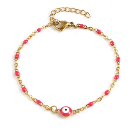 Close-up of the tiny eye motif painted on an enamel bead - Let's Jam, Camden Town London