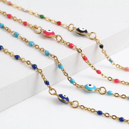 Stack of third eye bracelets in mixed enamel colours - Let's Jam, Camden Market London