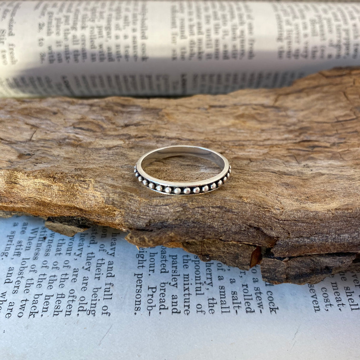 925 sterling silver band ring with a row of oxidised dot detailing - Let's Jam handmade jewellery, Camden Market