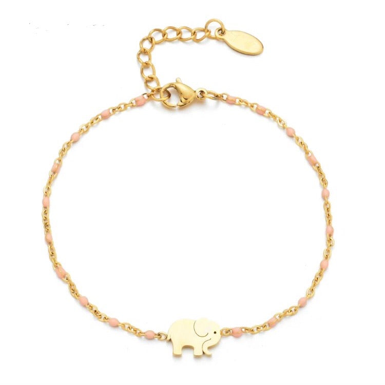 Row of elephant charm bracelets pinned out to show each bead colour - Let's Jam, Camden Town