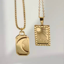Load image into Gallery viewer, Moon necklace held up against the light to show the charm outline - Let's Jam, Camden Market