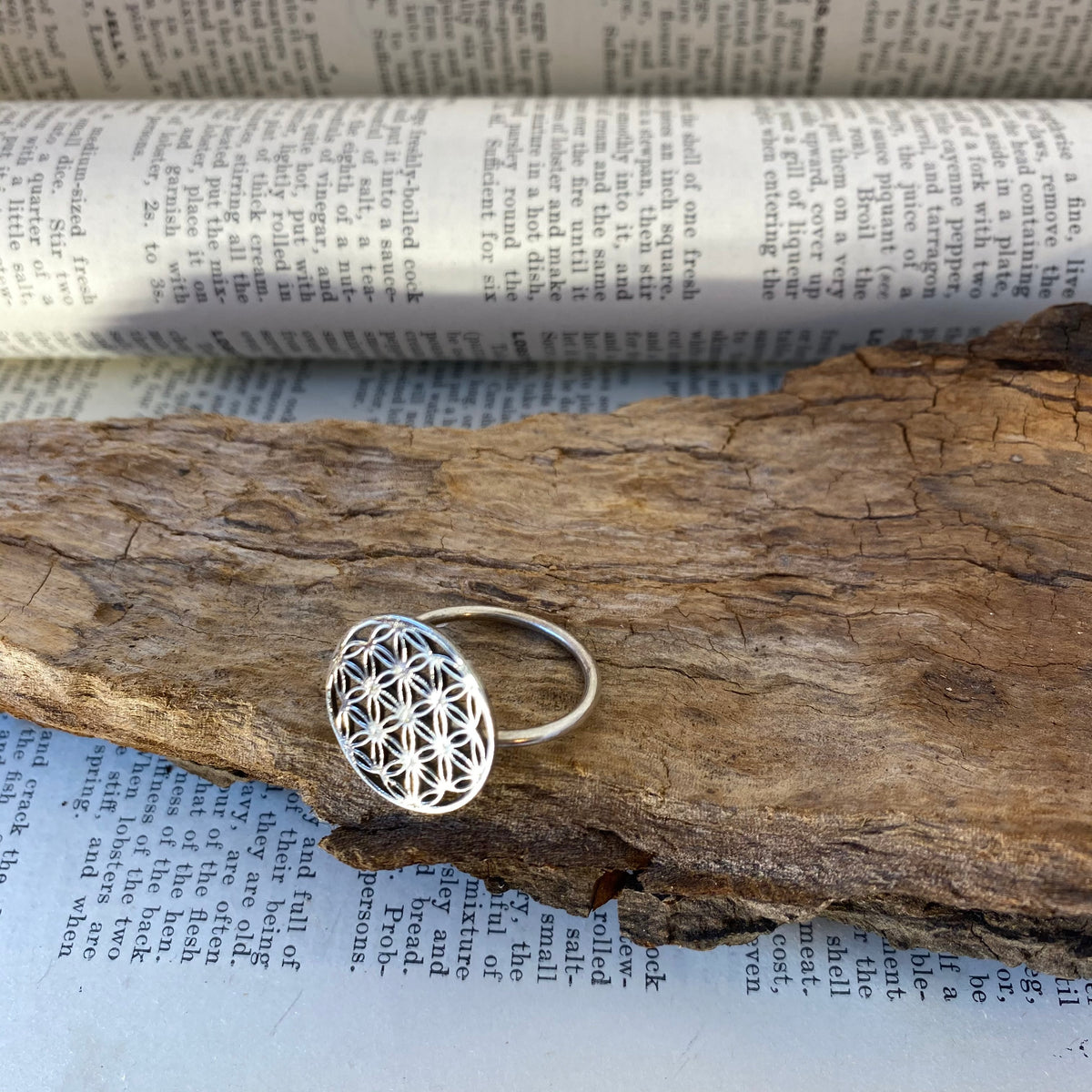 Sacred geometry silver ring with crystal set intersections - Let's Jam, Camden Market London