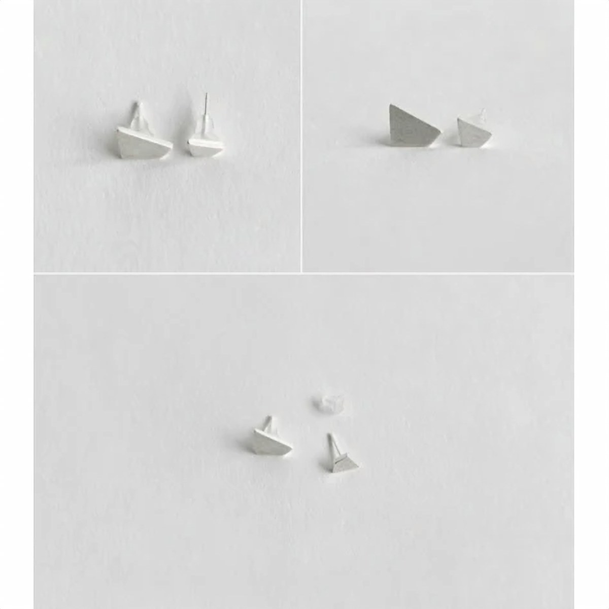 Mismatched sterling silver triangle stud earrings in geometric shapes - Let's Jam, Camden Market London