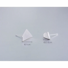 Load image into Gallery viewer, Close-up of a small silver triangle stud earring - Let's Jam jewellery, Camden Town London