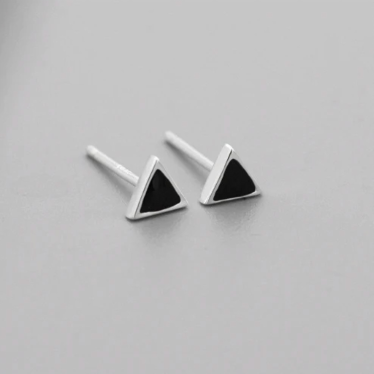 925 sterling silver stud earrings with black enamel triangle design - Let's Jam jewellery collection