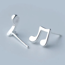 Load image into Gallery viewer, Close-up of a polished silver musical note stud earring - Let's Jam, Camden Town