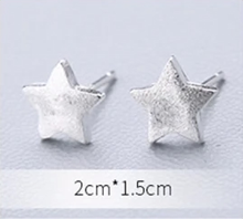 Load image into Gallery viewer, 925 sterling silver star stud earrings with a brushed textured finish, photographed on a white background - Let's Jam jewellery collection