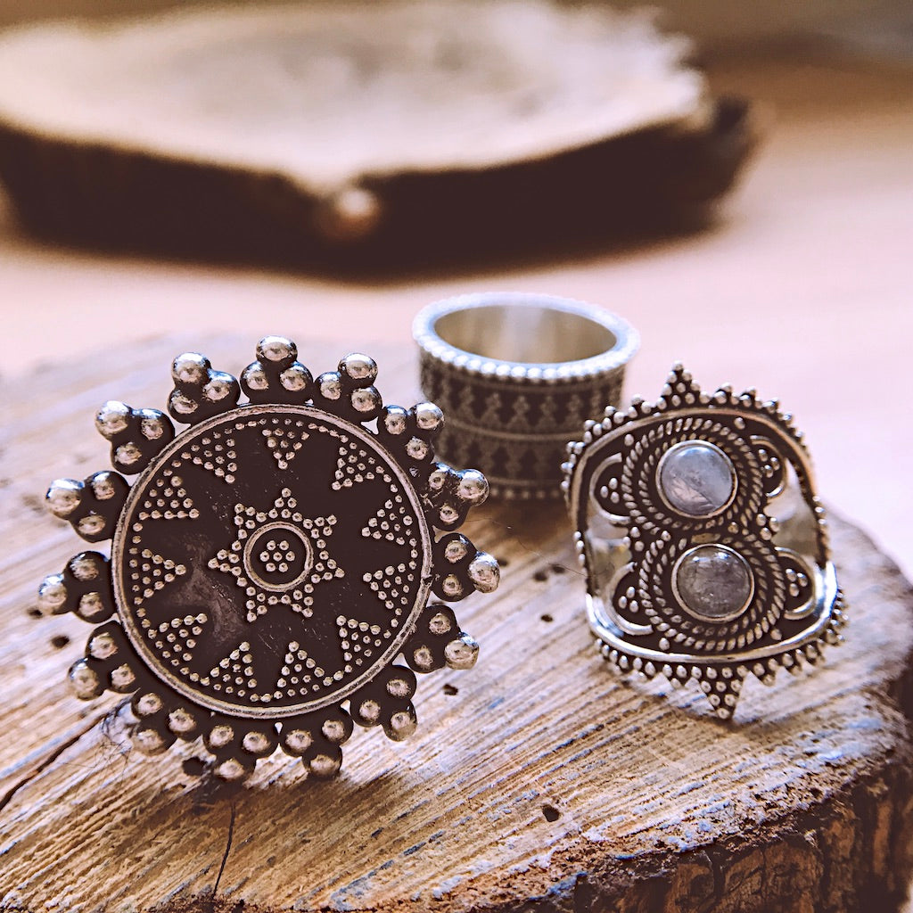 Handmade rings in sterling silver and gemstone settings - Let's Jam jewellery, Camden Market London