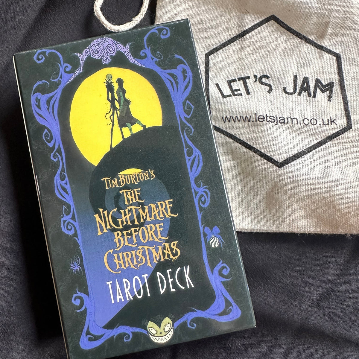 The Nightmare Before Christmas tarot deck box with its Jack Skellington cover artwork - Let's Jam tarot and oracle, Camden Market