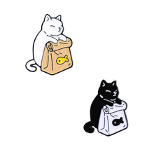 Load image into Gallery viewer, Pins / Badges - Cat with a bag of Fish
