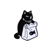 Load image into Gallery viewer, Pins / Badges - Cat with a bag of Fish
