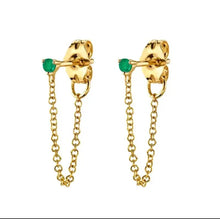 Load image into Gallery viewer, 925 Sterling Silver Earrings • Green Chain Stud
