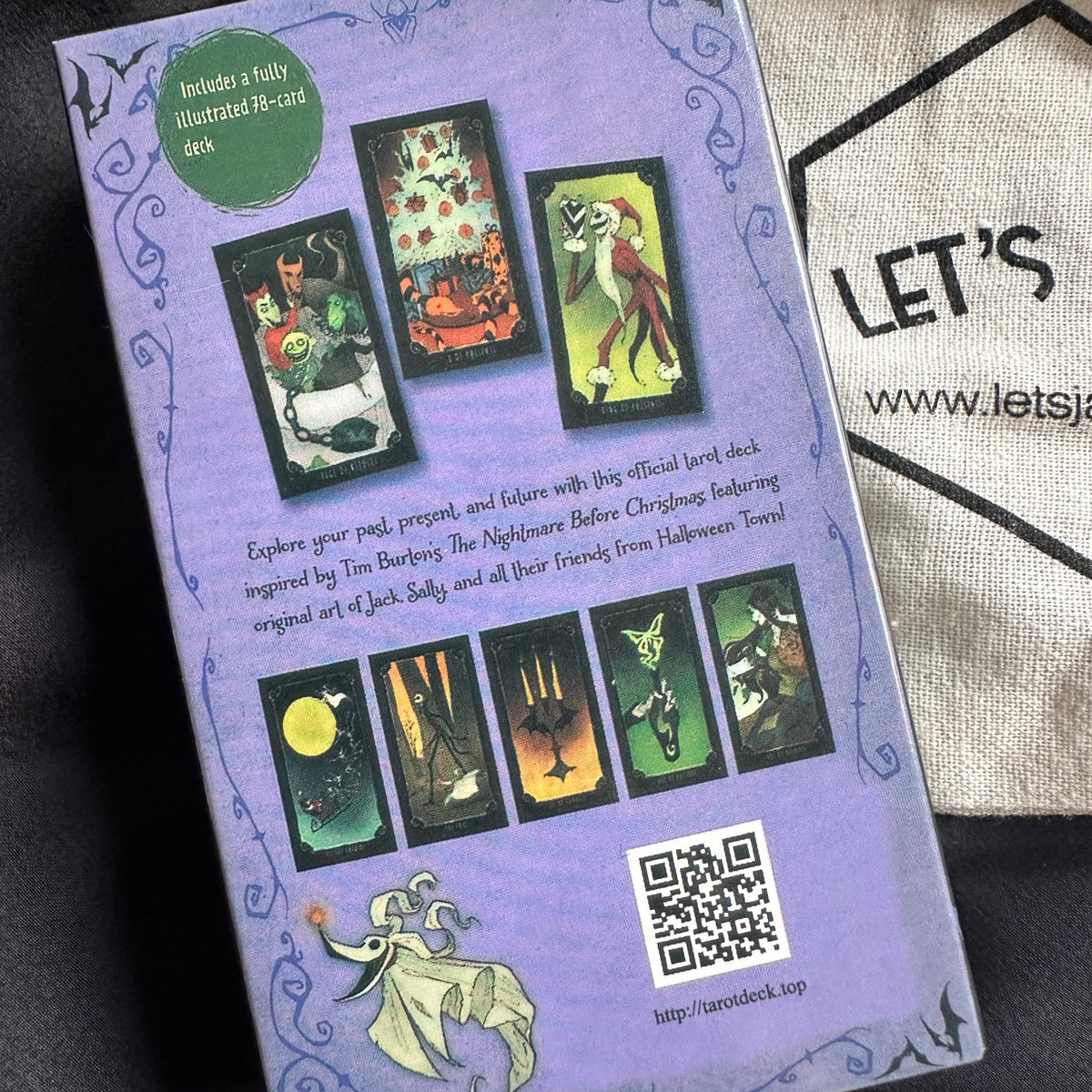Nightmare Before Christmas cards laid out beside the deck box - Let's Jam tarot and oracle, Camden Market, London