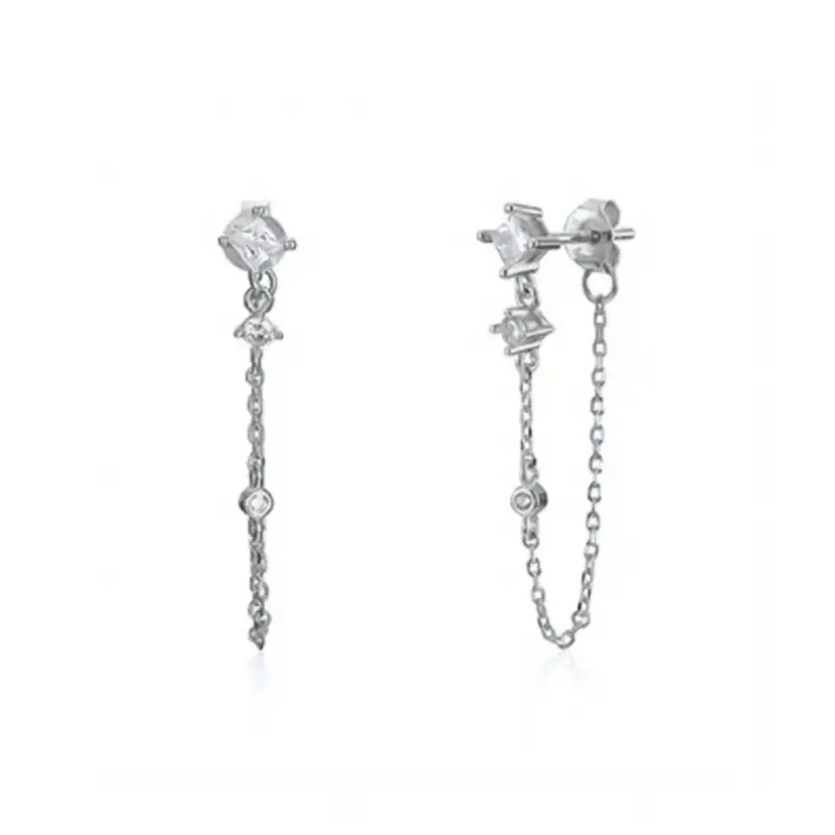 Detail of gold-plated chain drop earrings set with tiny zirconia stones - Let's Jam, Camden Market, London