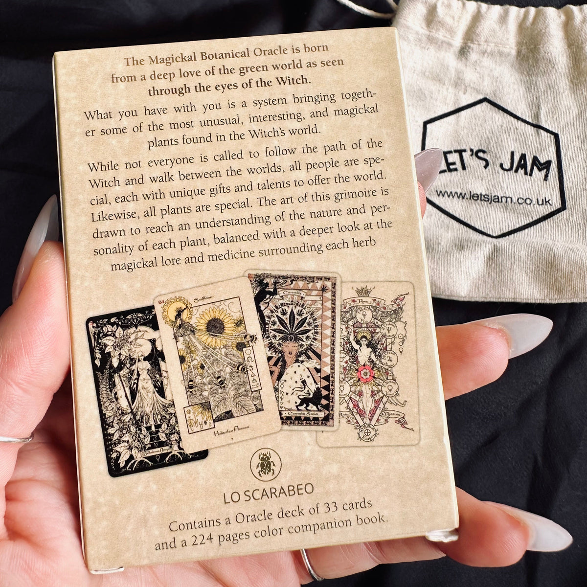 Magickal Botanical Oracle deck box held up to show its cover art - Let's Jam, Camden Market