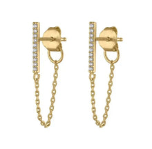 Load image into Gallery viewer, 925 Sterling Silver Earrings • Diamond Bar &amp; Chain
