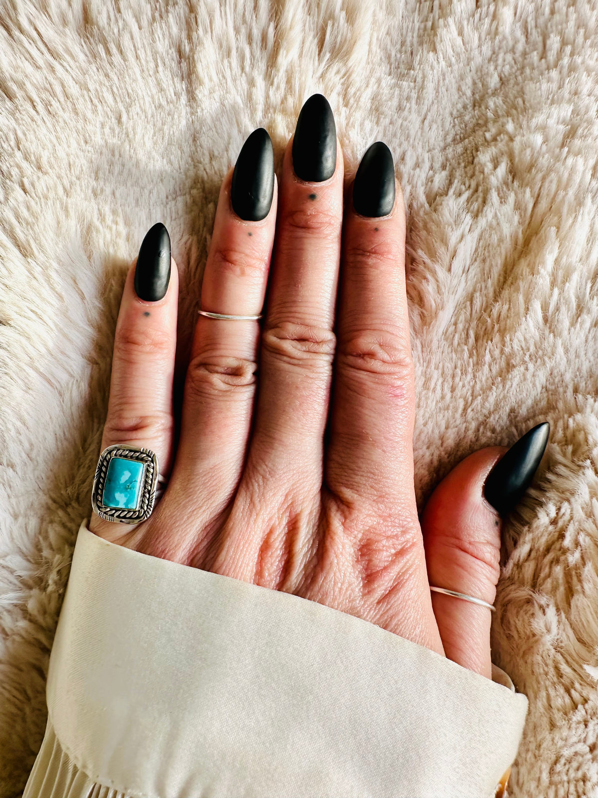 Rectangular sky blue turquoise ring in a rope-edged silver bezel - Let's Jam jewellery, Camden Market