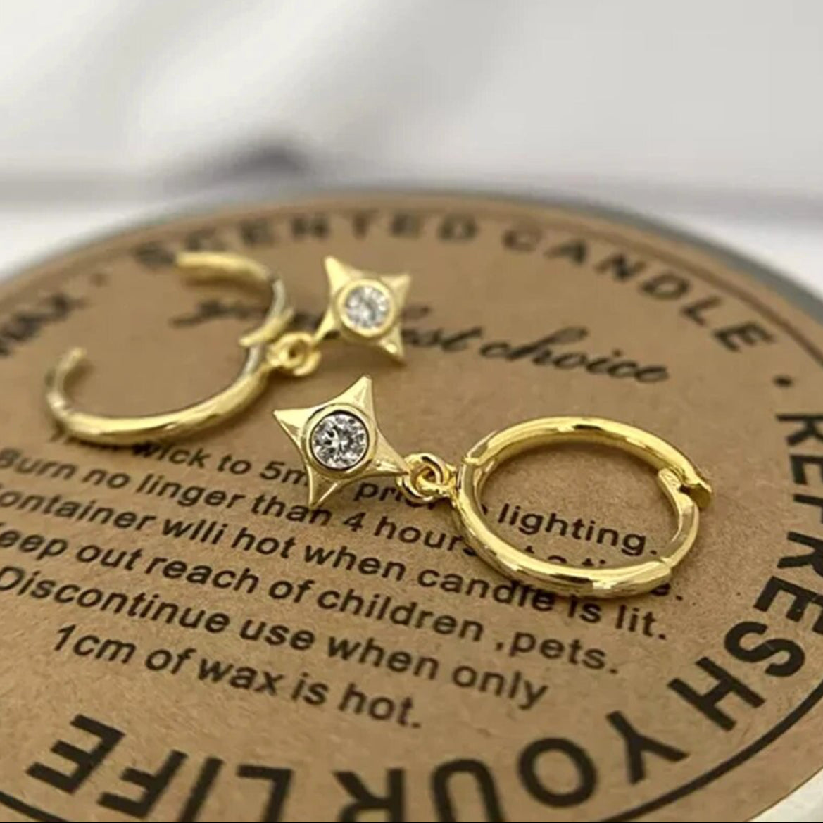 Sterling silver hoop earrings with a tiny star charm set with zirconia - Let's Jam, Camden Market