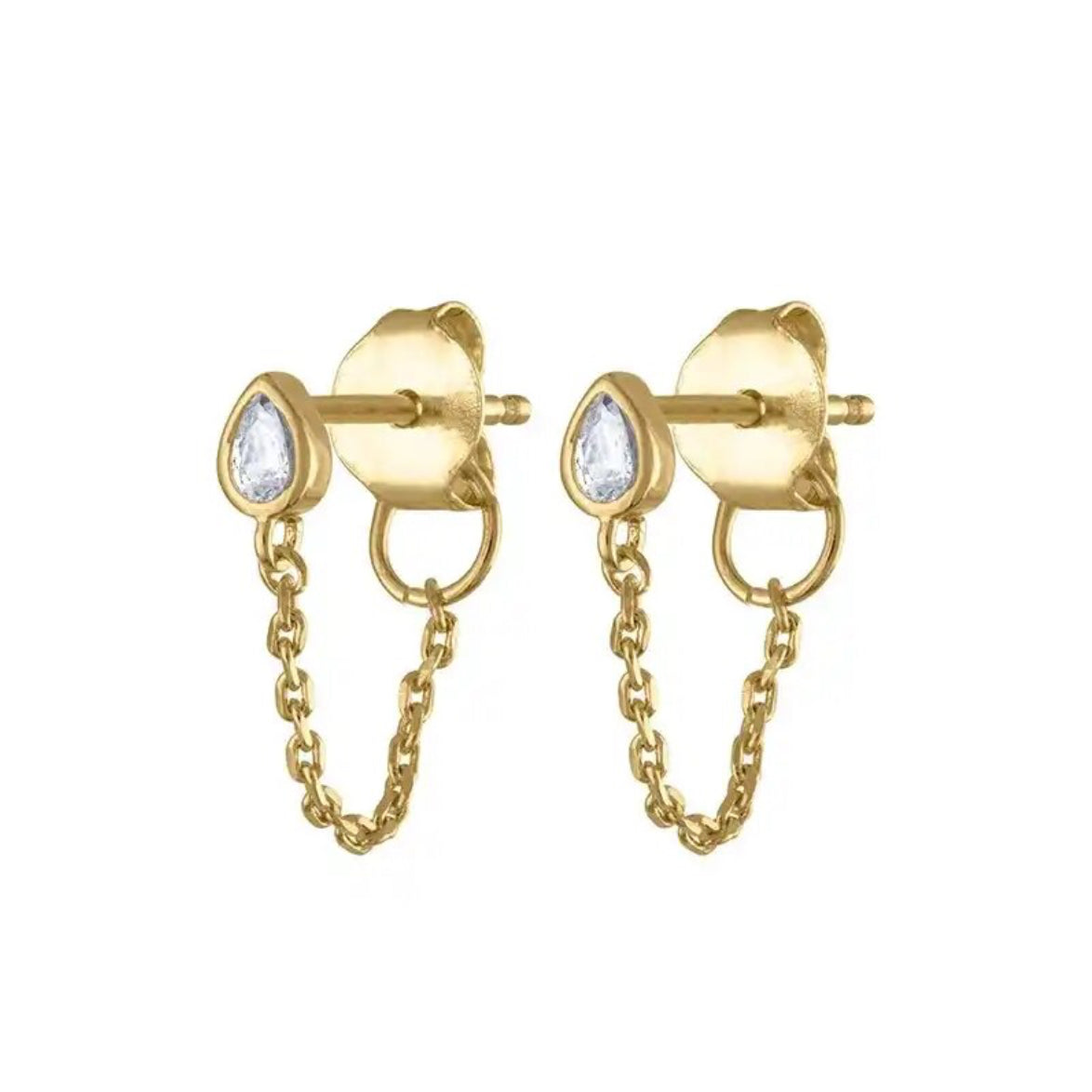 Pair of chained drop earrings shown against a plain backdrop - Let's Jam, Camden Town London