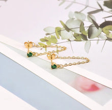 Load image into Gallery viewer, 925 Sterling Silver Earrings • Green Chain Stud
