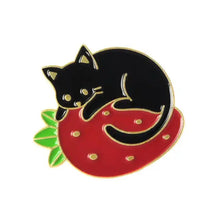 Load image into Gallery viewer, Pins / Badge - Cat on a Strawberry Pillow
