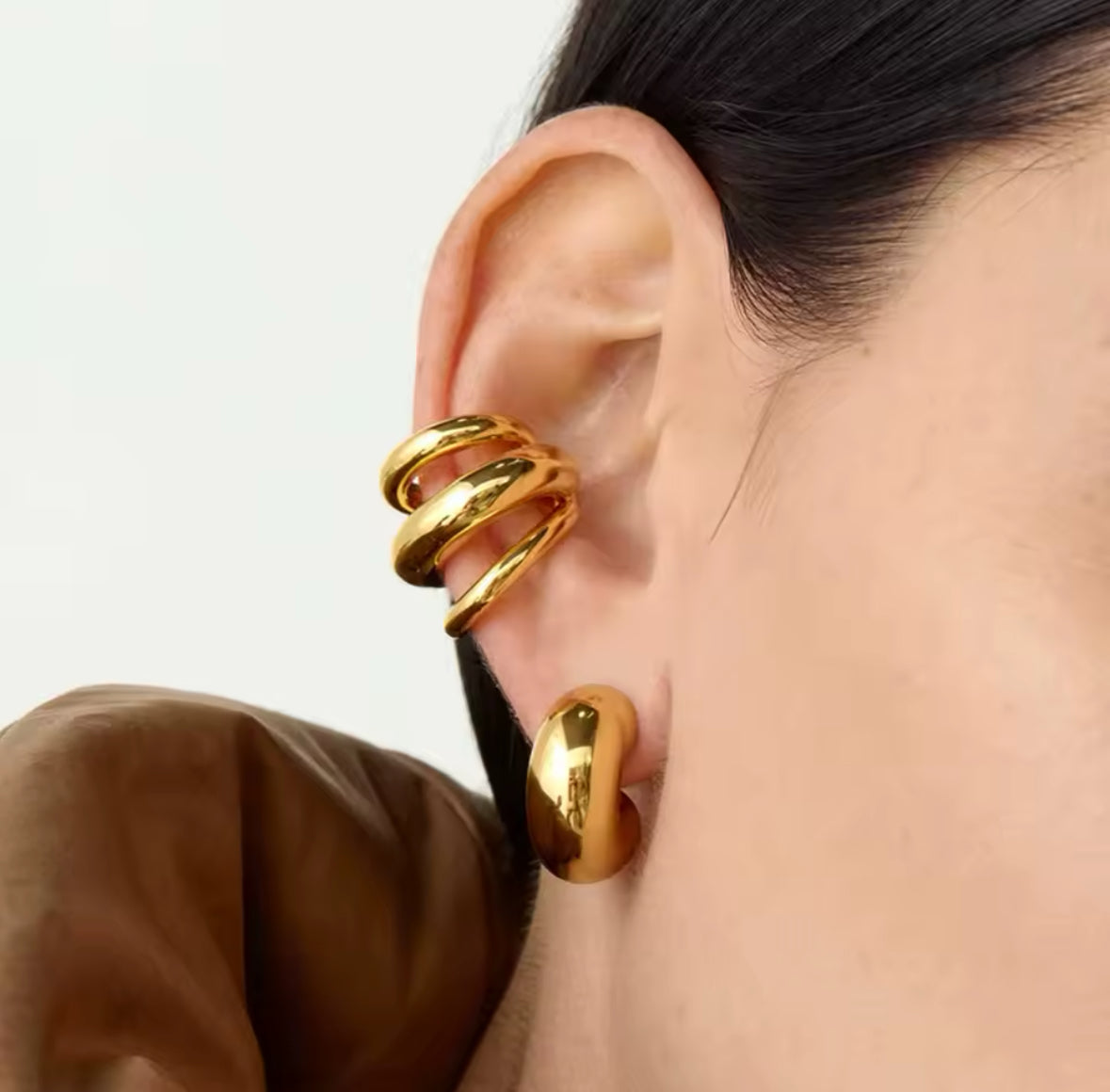 Gold-tone stainless steel ear cuff with three stacked loops - Let's Jam, Camden Town