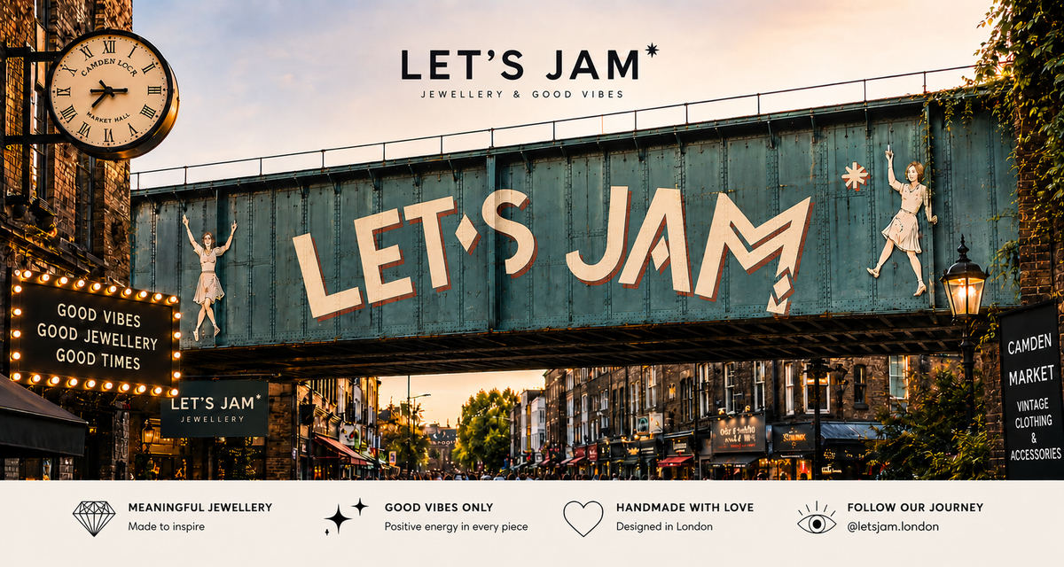 The Let's Jam sign on the Camden bridge, jewellery and good vibes - Camden Market London