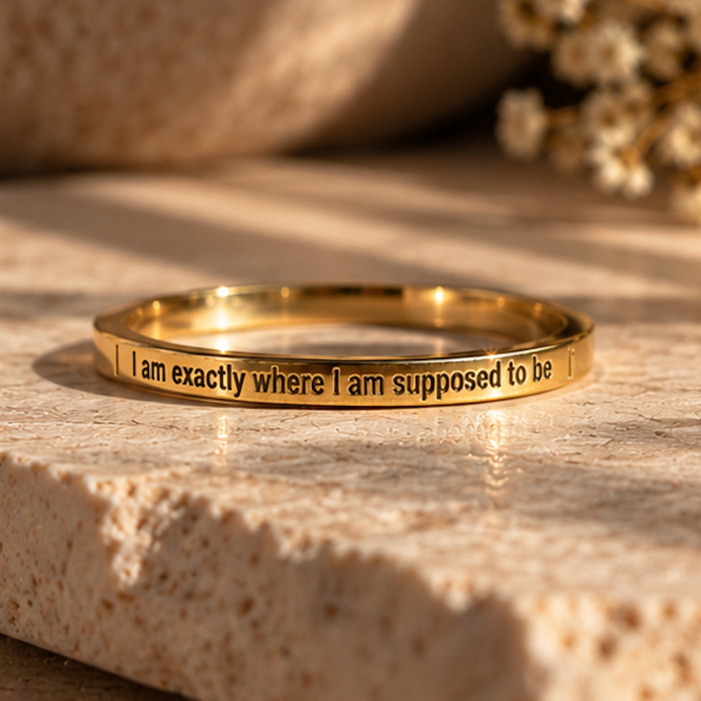 Affirmation ring engraved 'I am exactly where I am supposed to be' in gold and silver - Let's Jam, Camden Market London