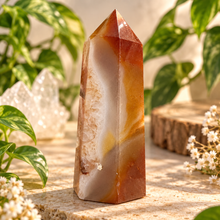 Load image into Gallery viewer, Polished agate tower in orange, cream and caramel bands - Let's Jam, Camden Market
