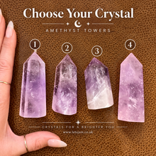 Load image into Gallery viewer, Four polished amethyst crystal towers numbered one to four to choose from - Let's Jam, Camden Market
