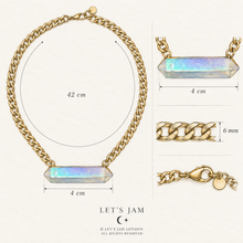 Load image into Gallery viewer, Aura quartz Cuban chain necklace size guide showing 42cm chain and 4cm pendant - Let's Jam, Camden Market
