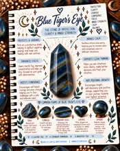 Load image into Gallery viewer, Blue tiger's eye crystal meaning infographic, the stone of protection, clarity &amp; inner strength - Let's Jam, Camden Market
