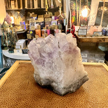 Load image into Gallery viewer, Back of the raw Brazilian amethyst showing the natural rock crust - Let's Jam, Camden Market
