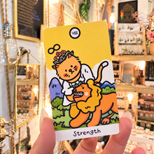 Load image into Gallery viewer, Strength card from the Cattitude deck with a cat and a dog - Let's Jam, Camden Town
