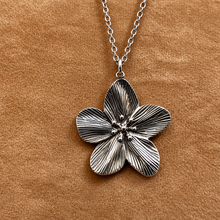 Load image into Gallery viewer, Silver cherry blossom flower pendant on a chain - Let's Jam jewellery, Camden Town London
