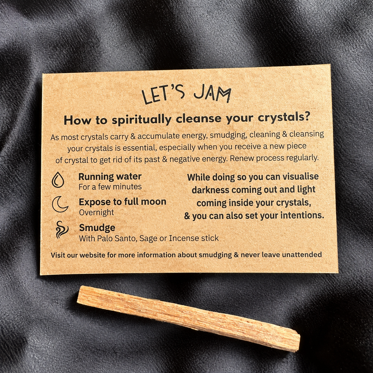 How to spiritually cleanse your crystals card with a palo santo stick - Let's Jam, Camden Market
