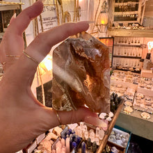 Load image into Gallery viewer, Close detail of the natural banding in druzy agate tower number one - Let's Jam, Camden Market London
