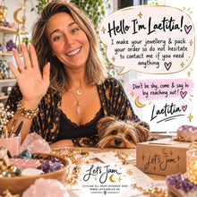 Load image into Gallery viewer, Laetitia waving hello at her workbench with her Yorkie, inviting you to get in touch - Let's Jam, Camden Market London
