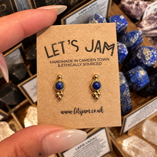 Load image into Gallery viewer, Lapis lazuli stud earrings on a gift card - Let's Jam, Camden Town
