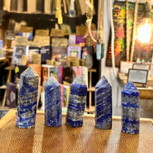 Load image into Gallery viewer, Lapis lazuli towers one to five standing in the shop - Let's Jam, Camden Town

